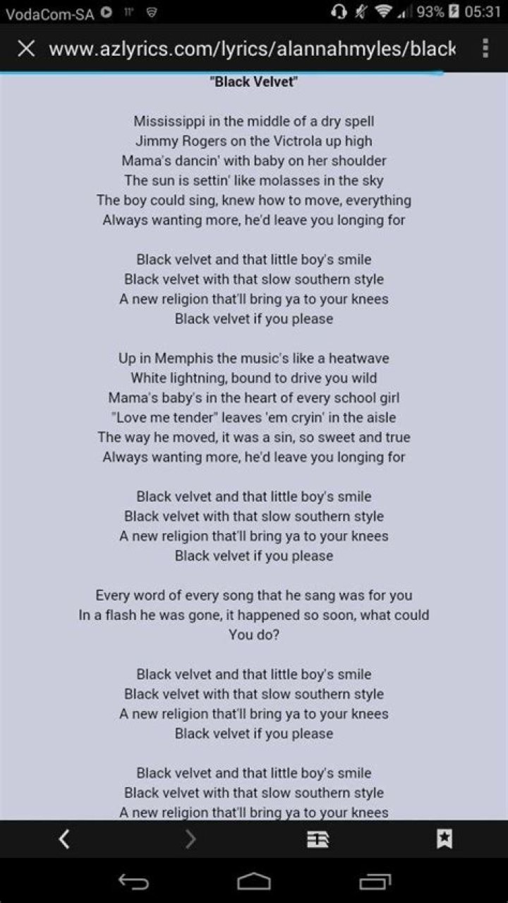 Black Velvet Lyrics |